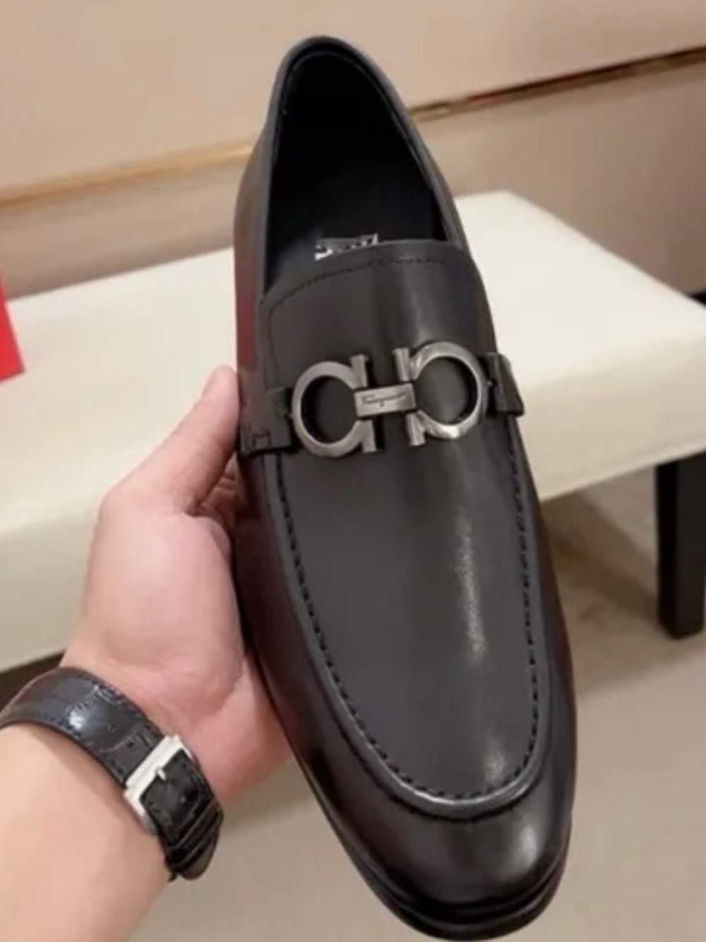 Salvatore Ferragamo Black Leather Loafers - Size 44